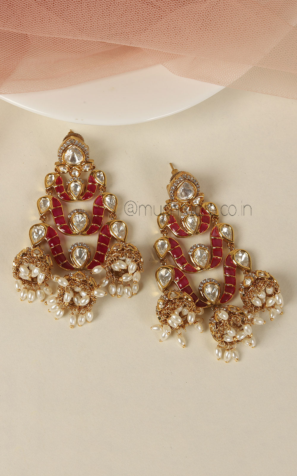 Bold Statement Stunning Kundan Diamond Ruby Earrings