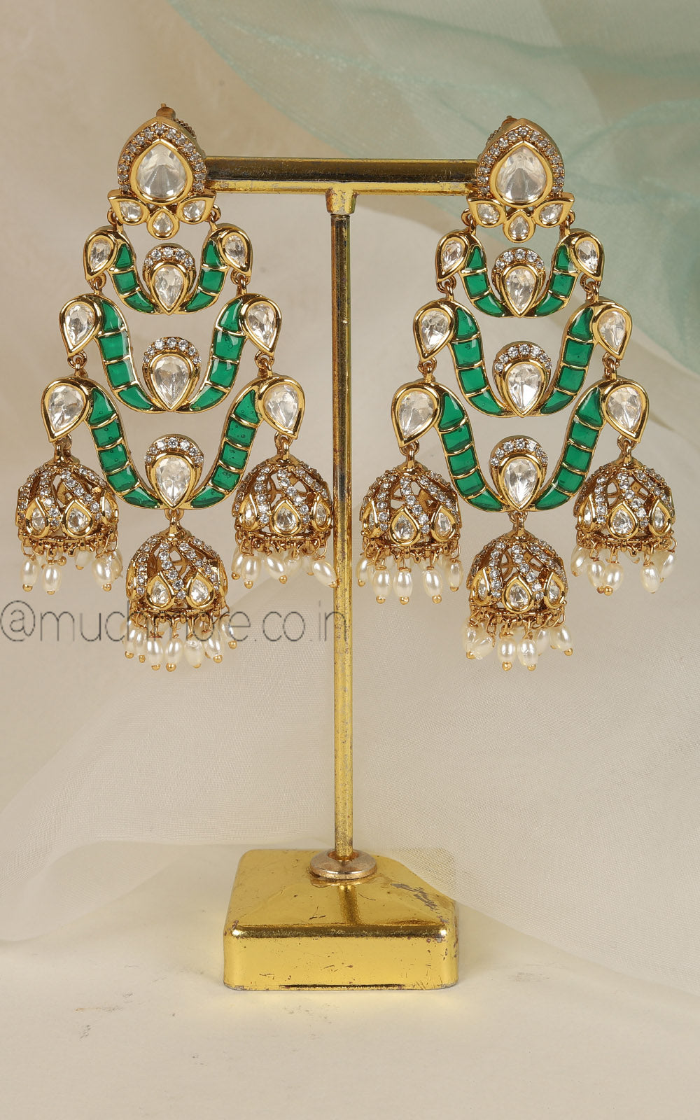 Party Wear Emerald Green Jhumki Hanging Earrings