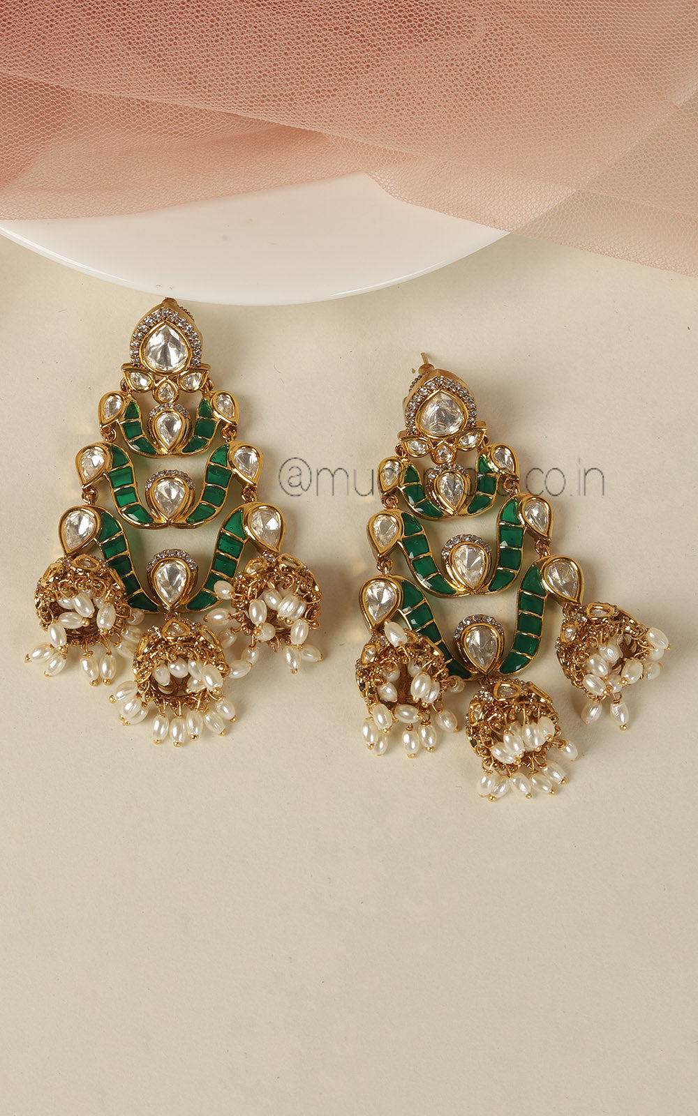 Party Wear Emerald Green Jhumki Hanging Earrings