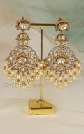 Pearl Drops Polki Diamond White Color Gold Polish Earrings