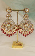Ruby Drop With Pearl  Polki Diamond Gold Polish Earrings