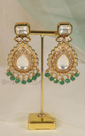 Big Polki Gold Polish Green Color Women Earrings
