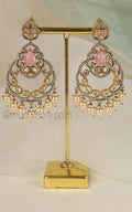 Soft Pink Diamond Kundan Pearl Hanging Earrings
