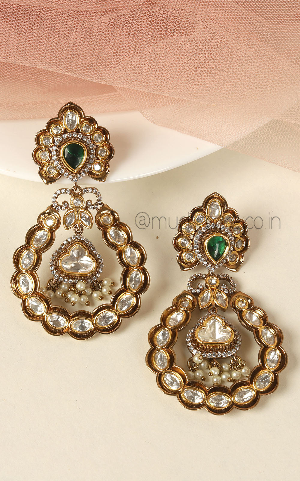 Gold Polish Ethnic Kundan Earrings Buy At Much More