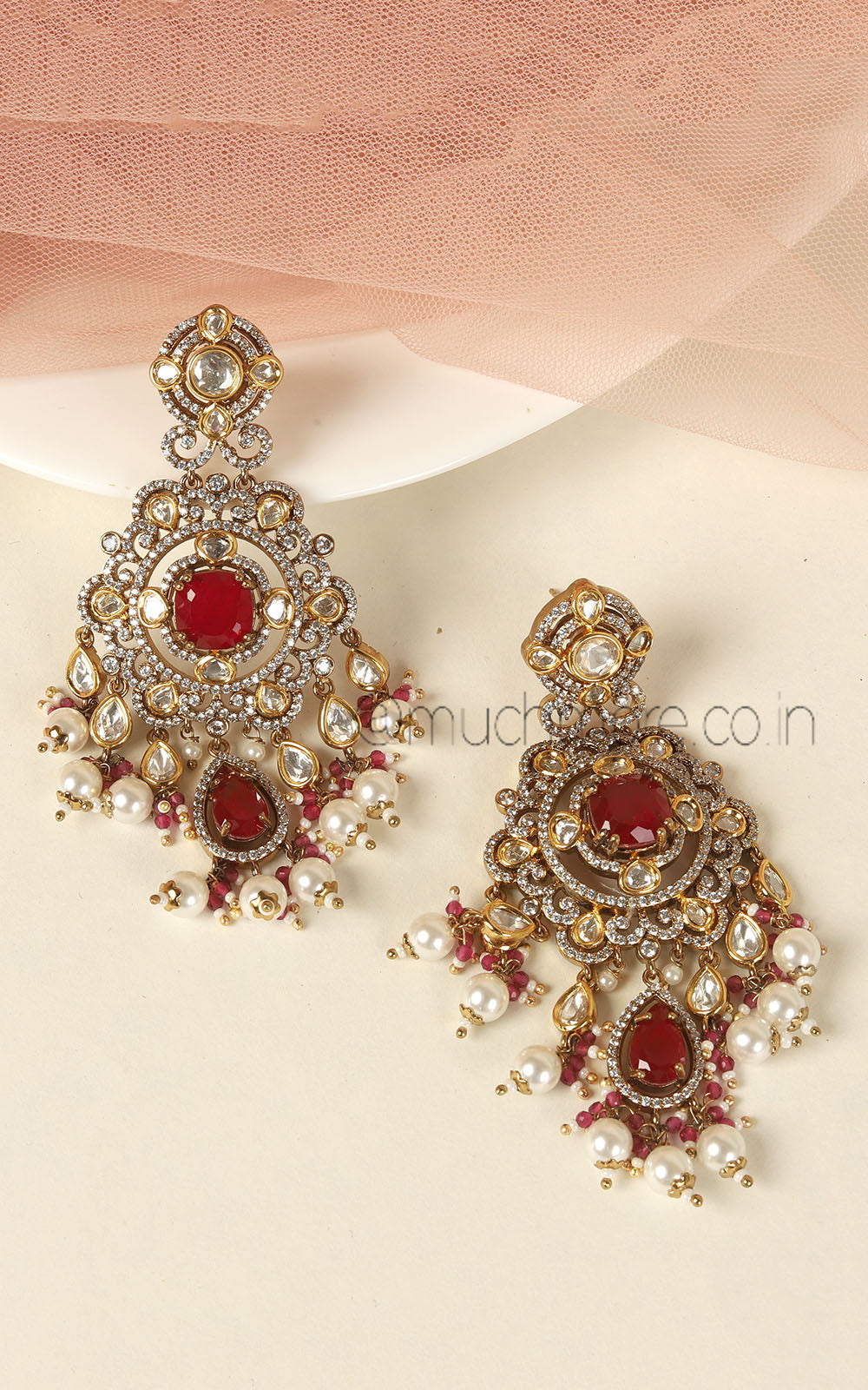Bold And Eye-Catching Ruby Earrings With Intricate Kundan Work