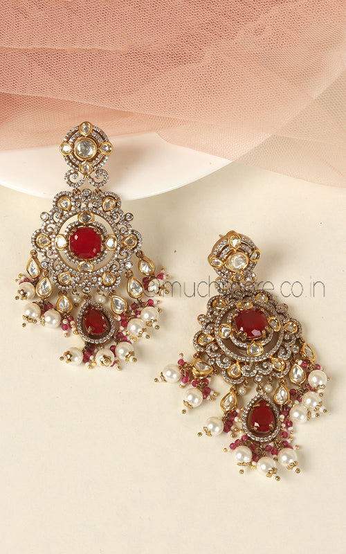 Bold And Eye-Catching Ruby Earrings With Intricate Kundan Work