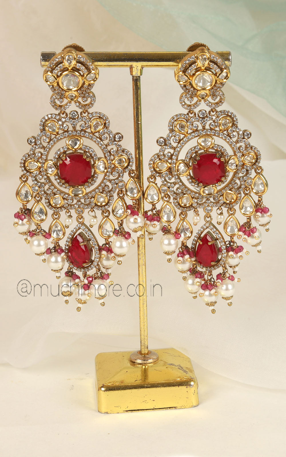 Bold And Eye-Catching Ruby Earrings With Intricate Kundan Work