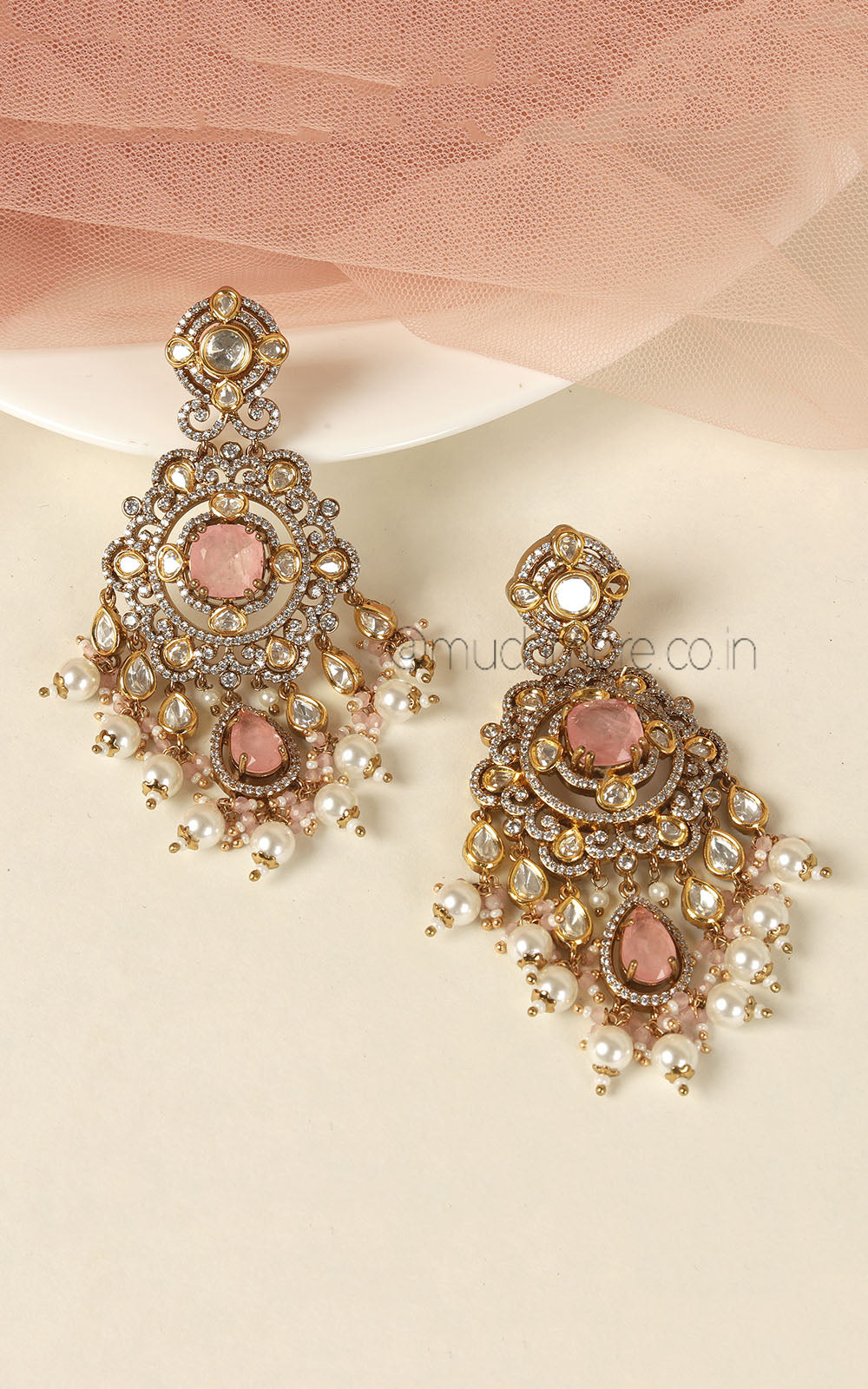 Bold And Eye-Catching Pink Earrings With Intricate Kundan Work