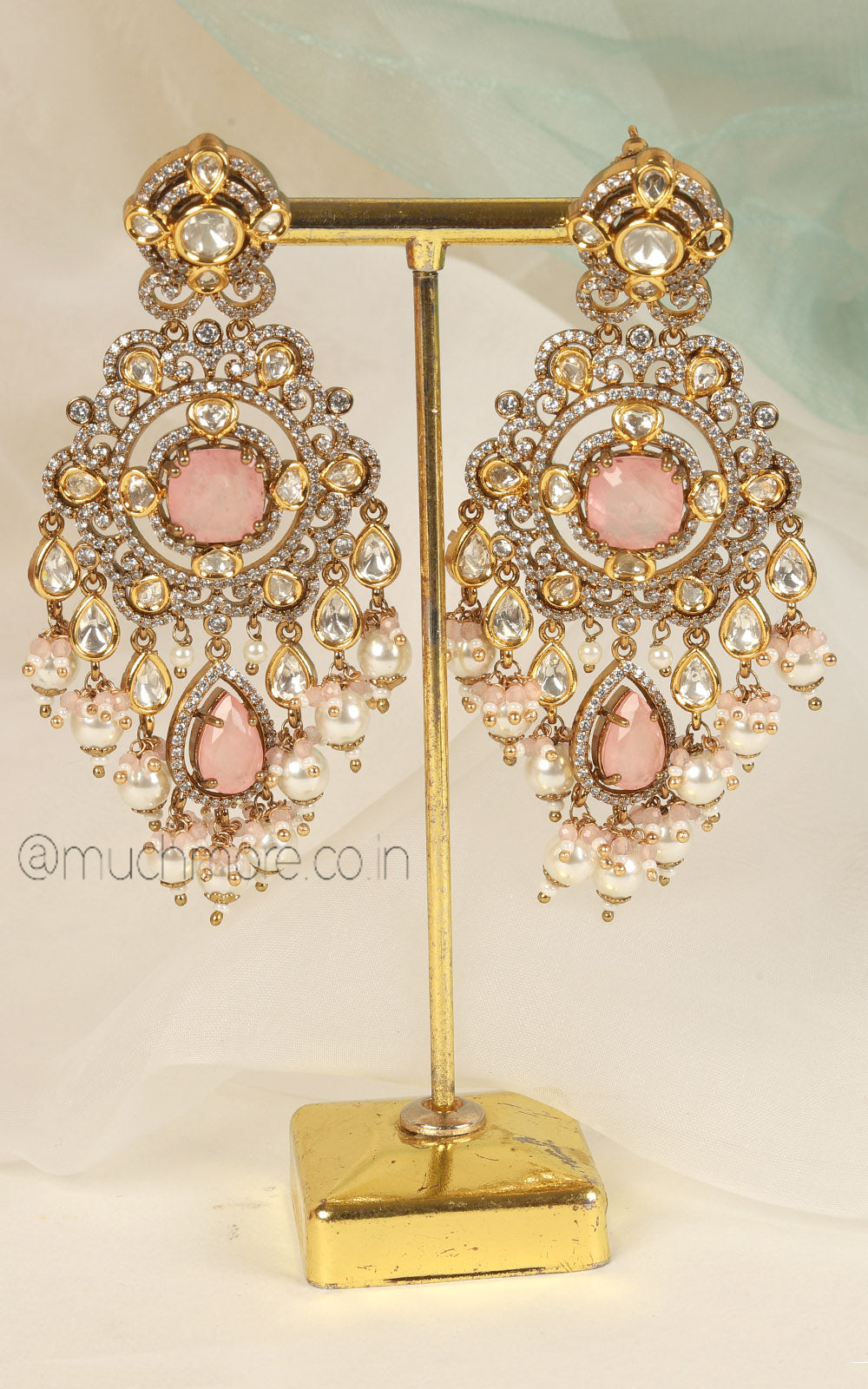 Bold And Eye-Catching Pink Earrings With Intricate Kundan Work