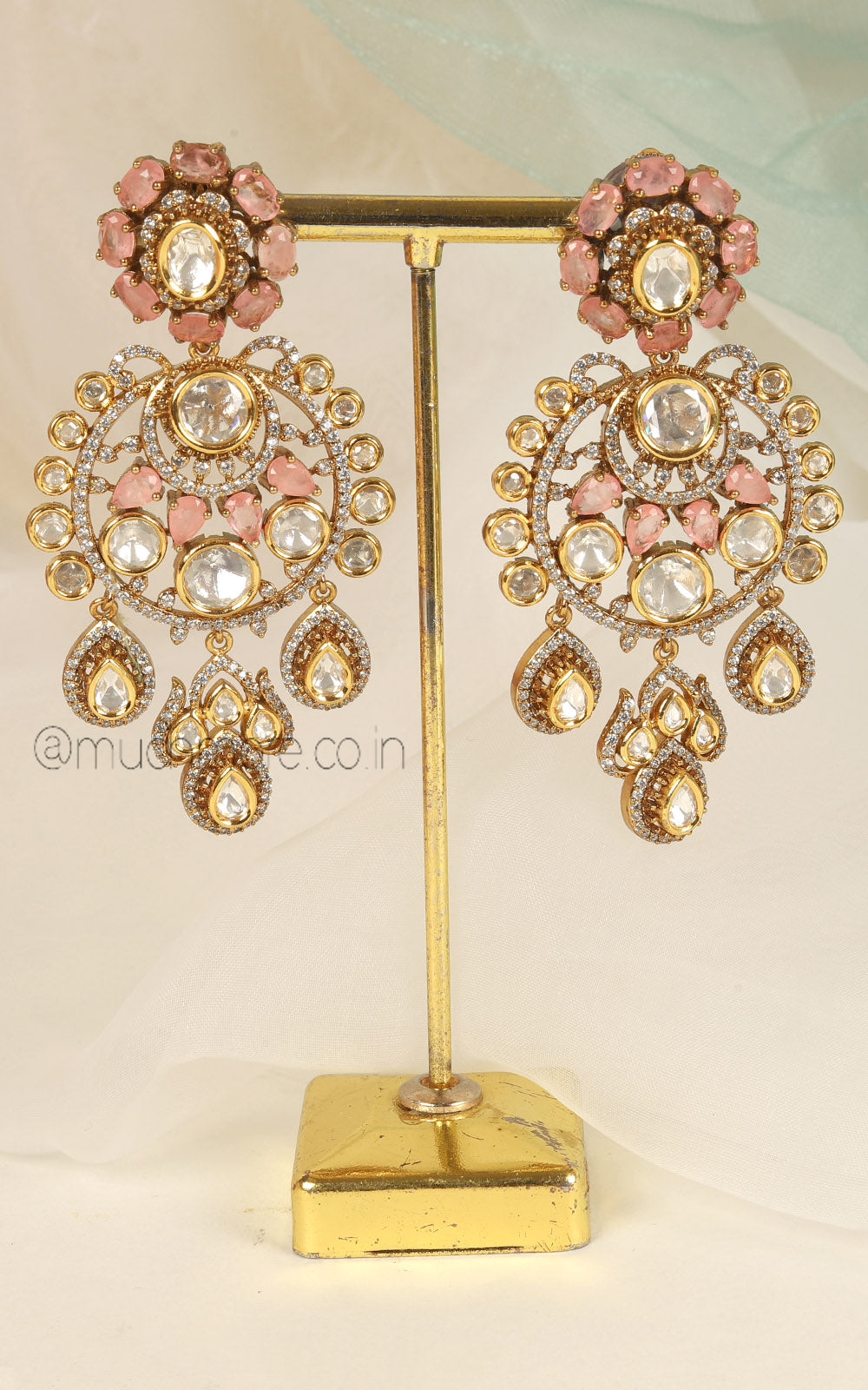Contemporary Baby Pink Earrings With Classic Kundan Detailing
