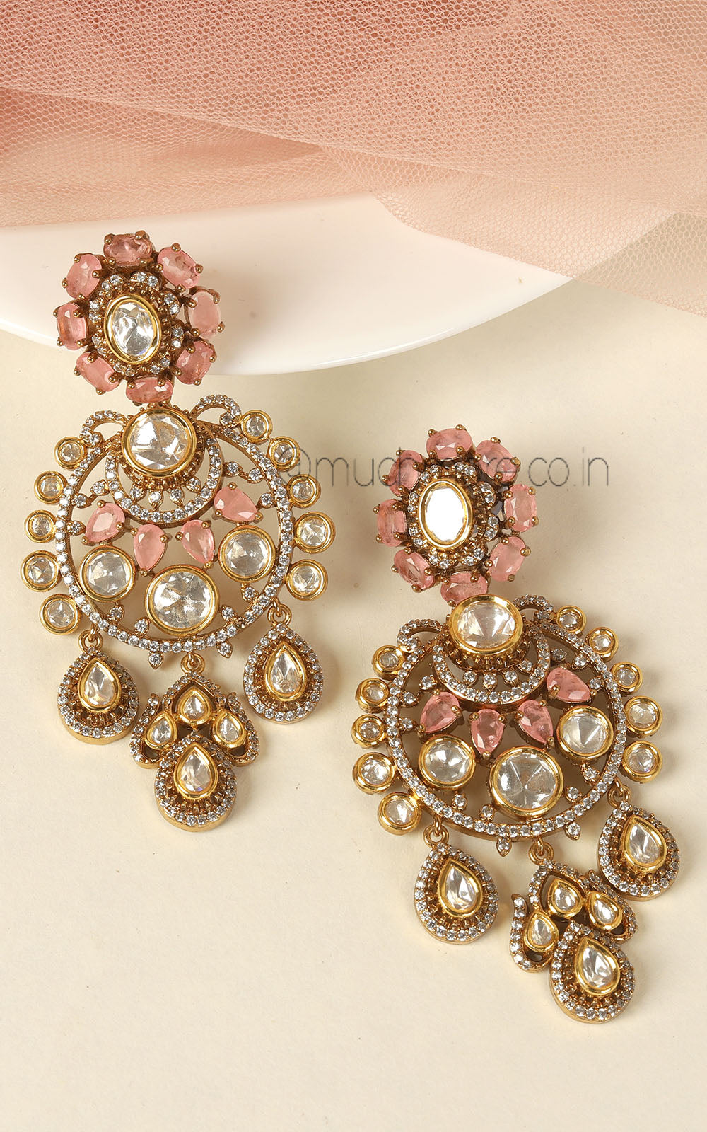 Contemporary Baby Pink Earrings With Classic Kundan Detailing