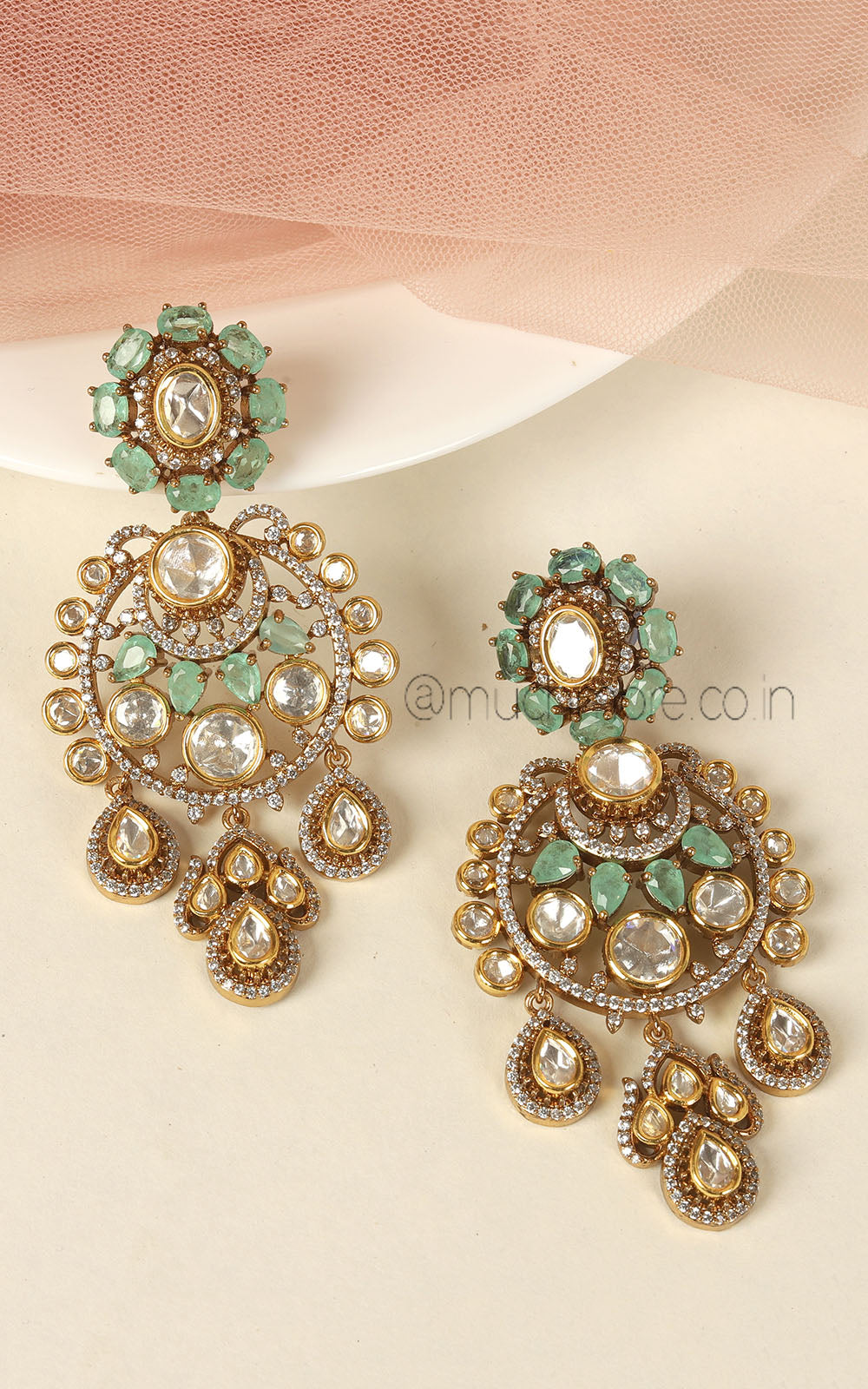 Elegant Finish Beautiful Gold Polish Drop Mint Green Earrings