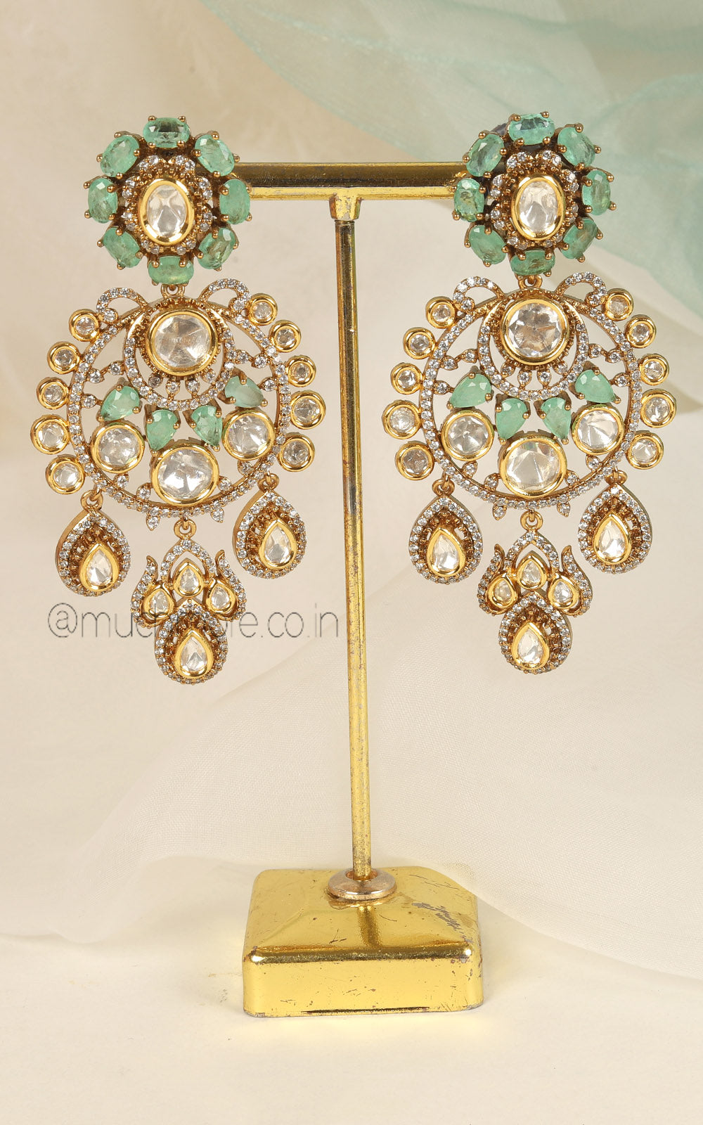 Elegant Finish Beautiful Gold Polish Drop Mint Green Earrings
