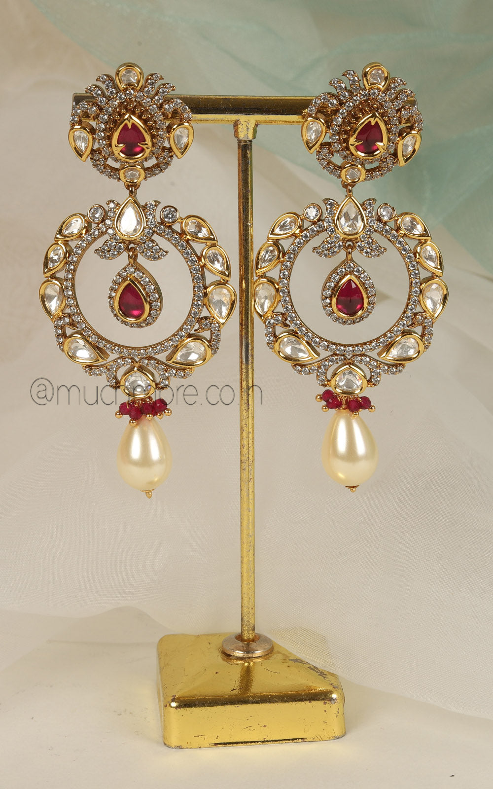 Ruby Kundan Diamond With Pearl Drop Women Earrings