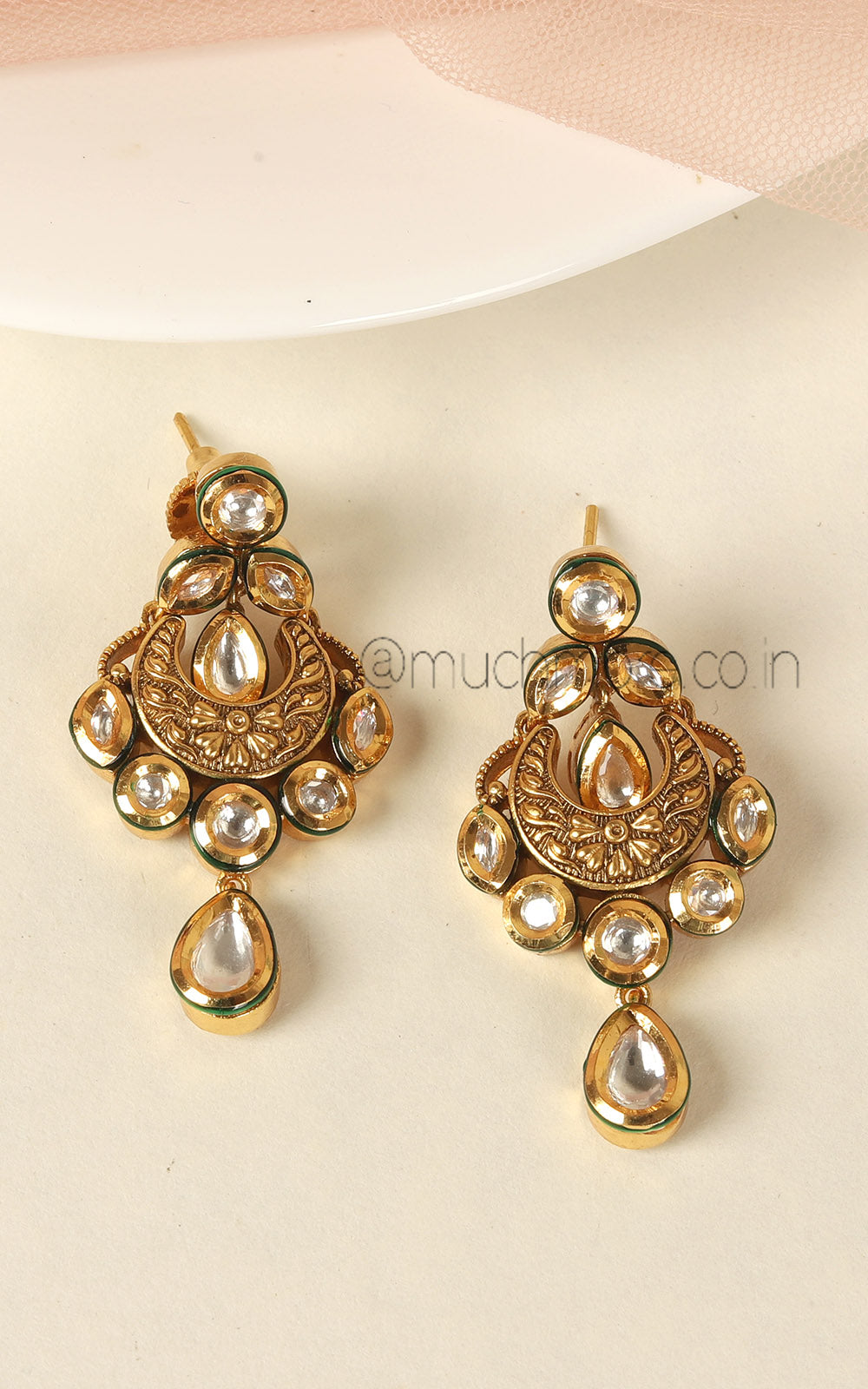 Gold Polish Kundan All Time Women Favourite Earrings