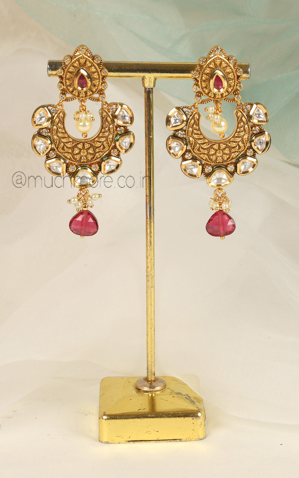 Hot Selling Ruby Gold Polish Kundan Earrings For Women