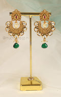 Traditional Ruby Green Gold Polish Kundan Earrings For Women