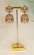 Kundan And Diamonds Ruby Color Cute Jhumki Earrings