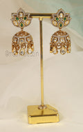 Much More Emerald Green Kundan And Diamonds Jhumki Earrings