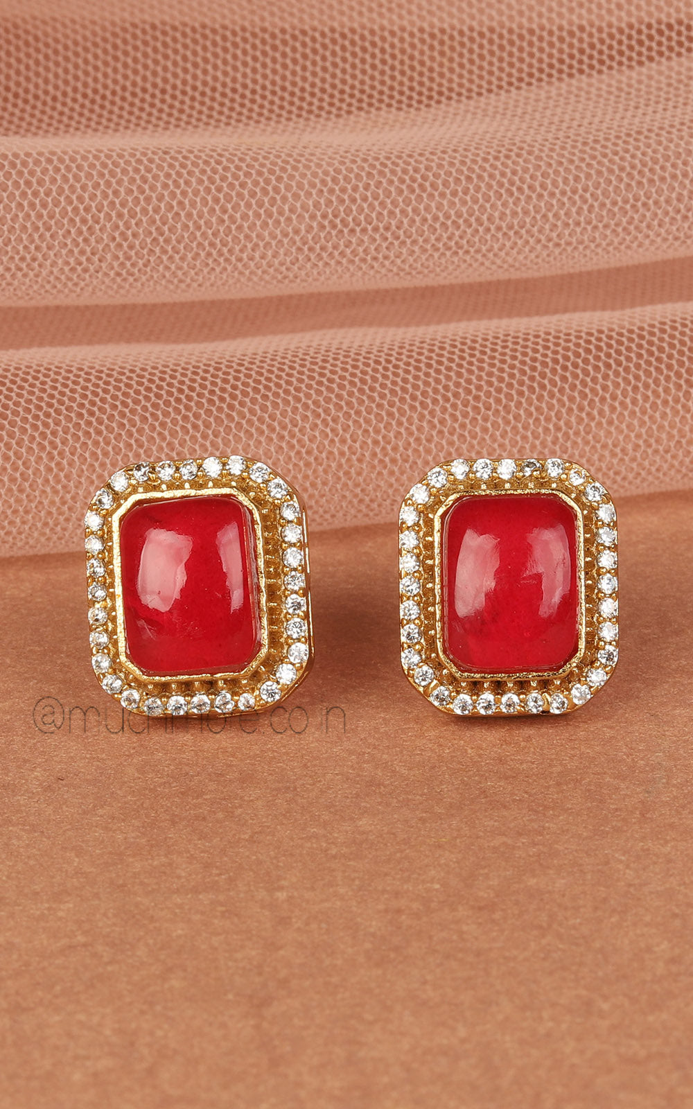 Ruby Gold Polish Square Shaped Stud Earrings