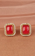 Ruby Gold Polish Square Shaped Stud Earrings