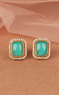 Sea Green Gold Polish Square Shaped Stud Earrings