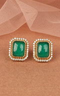 Emerald Green Gold Polish Square Shaped Stud Earrings