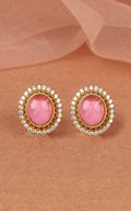 Pink Tone Oval Shaped Cute Stud Earrings In Gold Polish