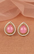 Pink Kundan And Diamond Drop Shaped Studs Earrings