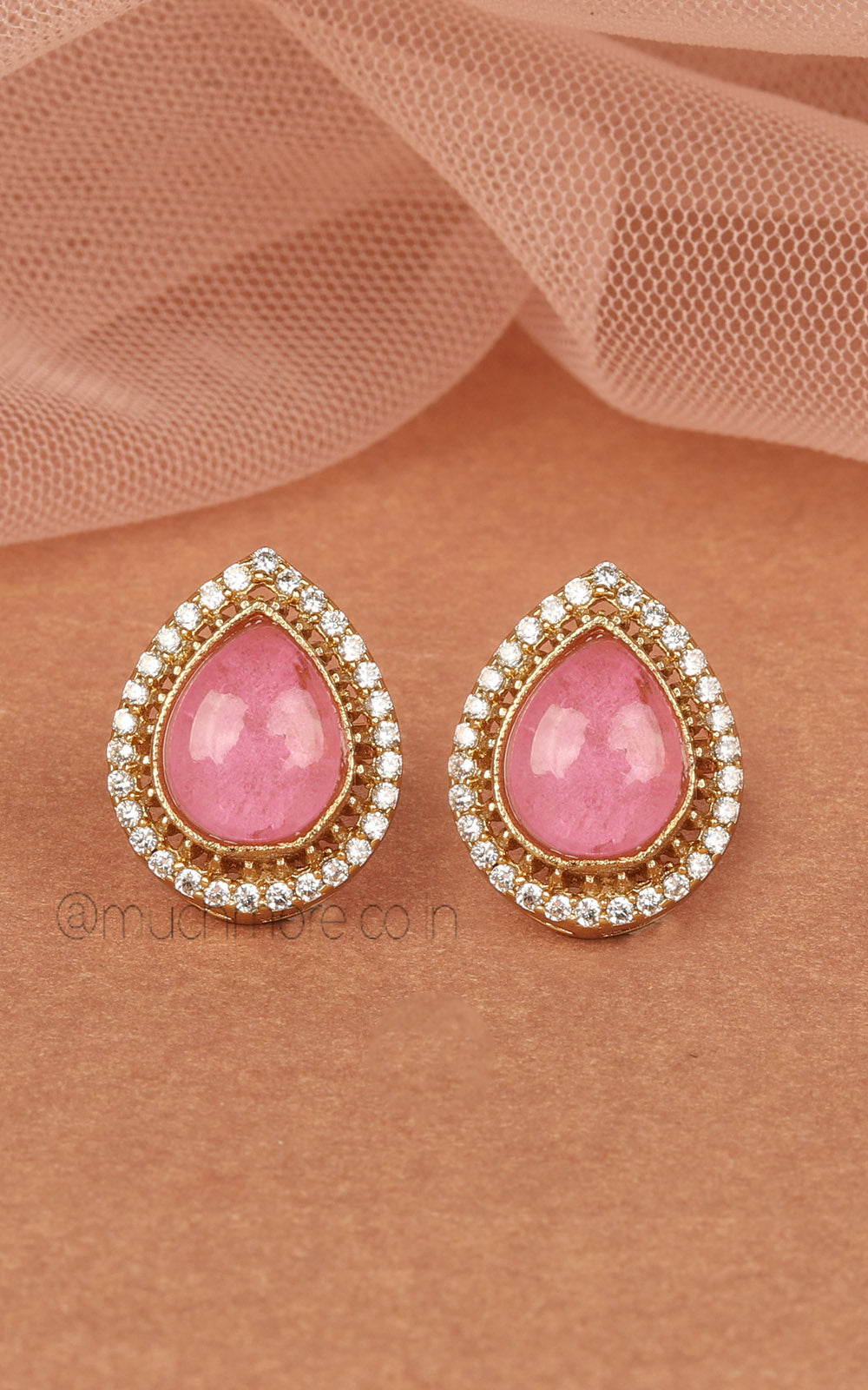 Pink Kundan And Diamond Drop Shaped Studs Earrings
