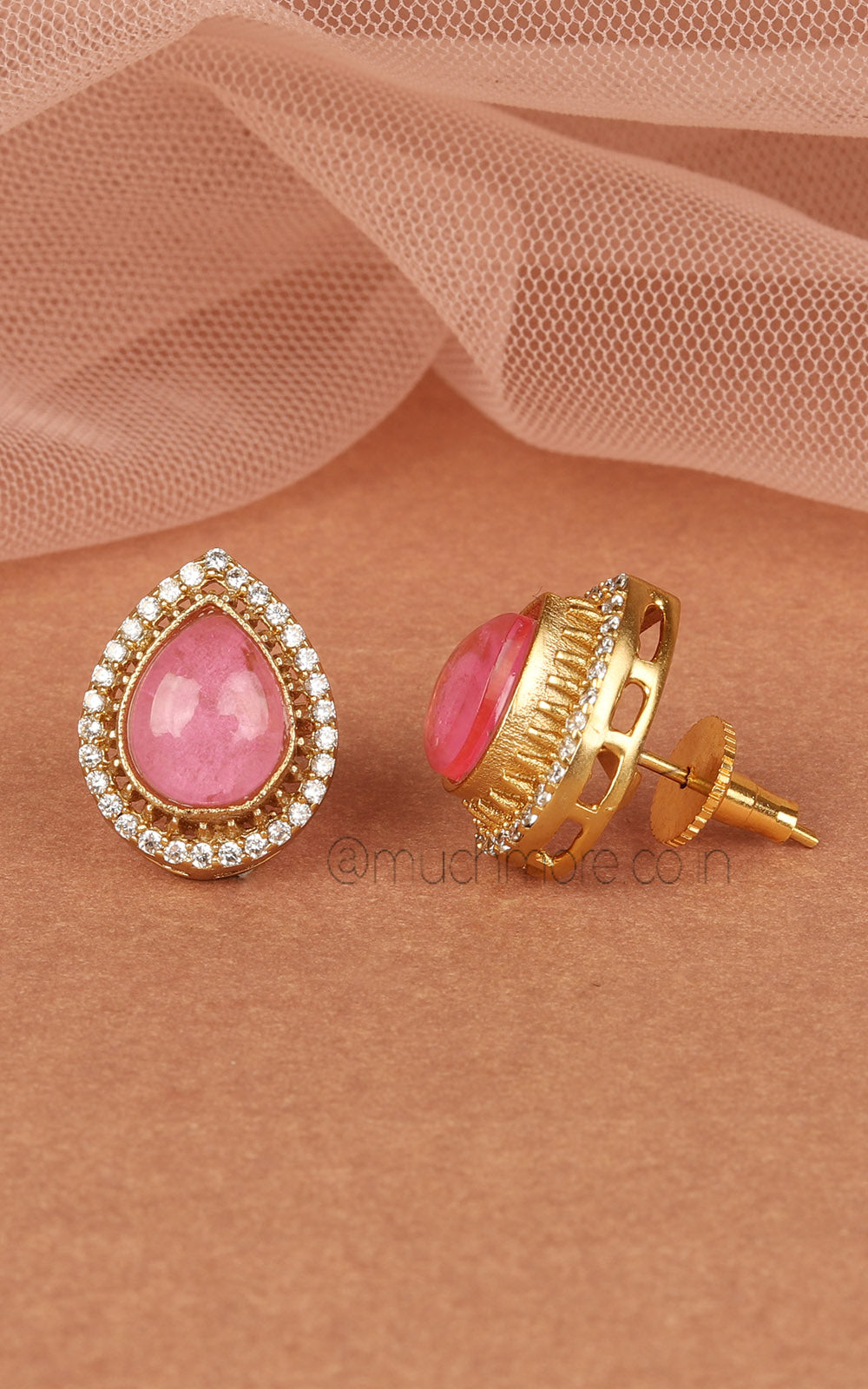 Pink Kundan And Diamond Drop Shaped Studs Earrings