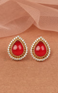 Ruby Kundan And Diamond Drop Shaped Studs Earrings