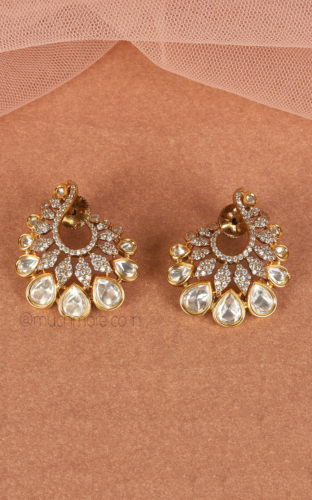 Designer Kundan And Diamond Studs In Gold Polish