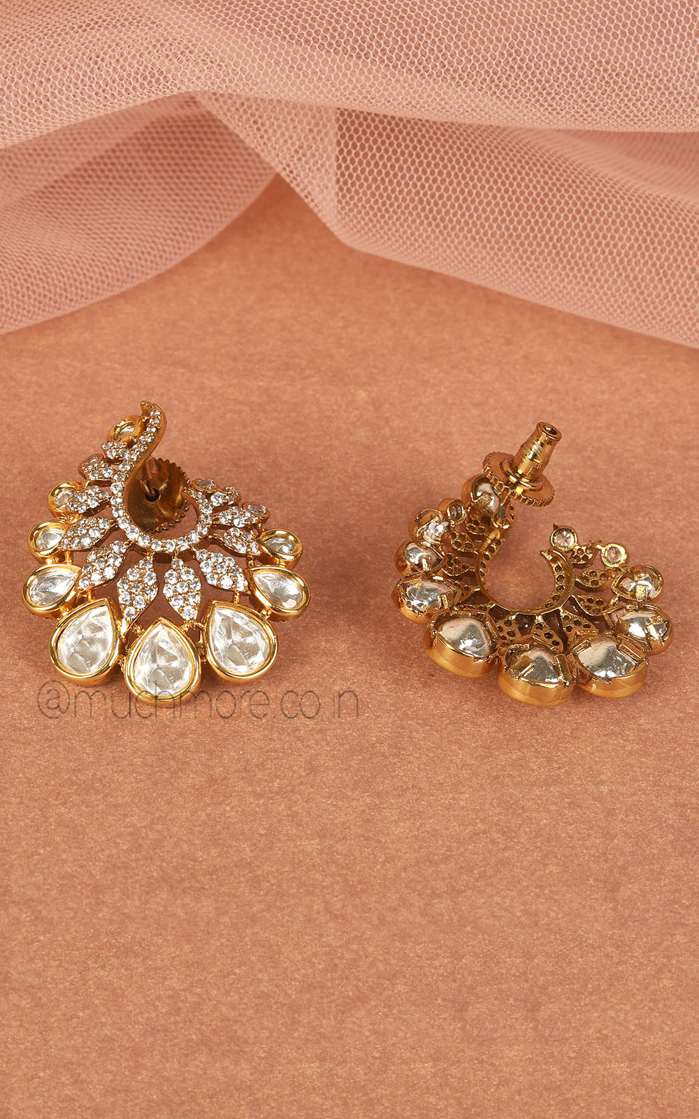 Designer Kundan And Diamond Studs In Gold Polish