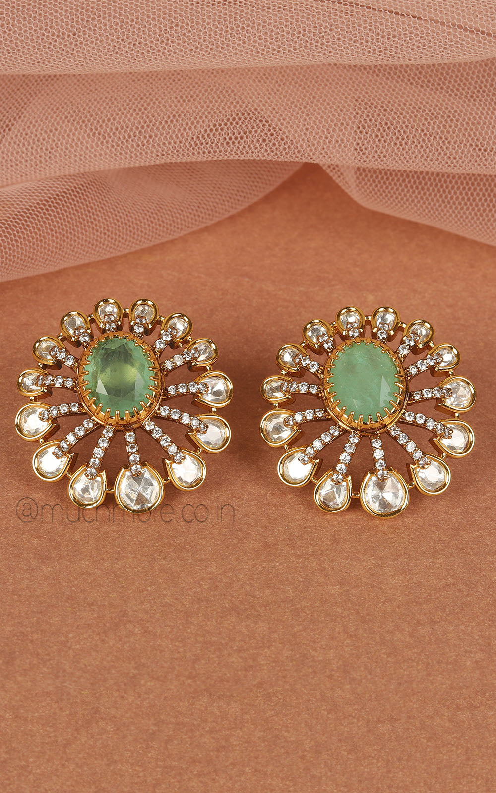 Mint Green Elegant Kundan Flower Stud Earrings