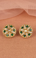 Round Shaped Gold Polish Kundan Stud Earrings