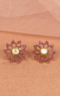 Pink Ruby Diamond And Kundan Flora Stud Earrings
