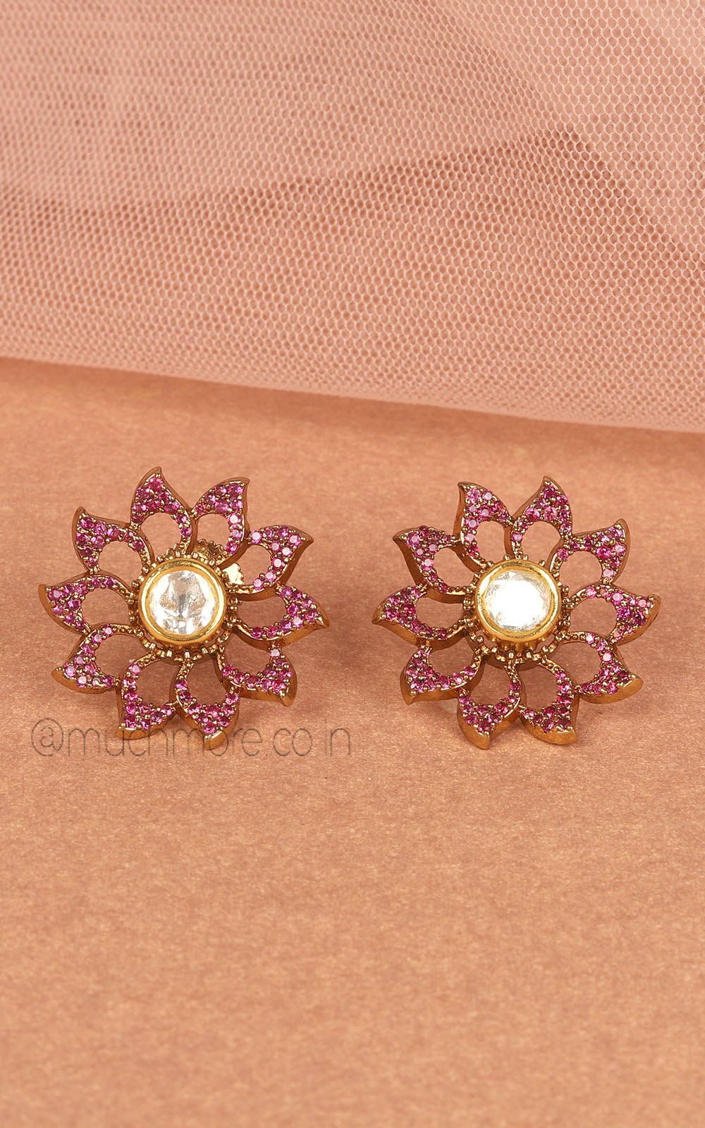 Pink Ruby Diamond And Kundan Flora Stud Earrings