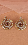 Peacock In Ruby Kundan And Diamond Stylish Stud Earrings