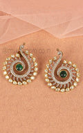 Peacock In Green Kundan And Diamond Stylish Stud Earrings