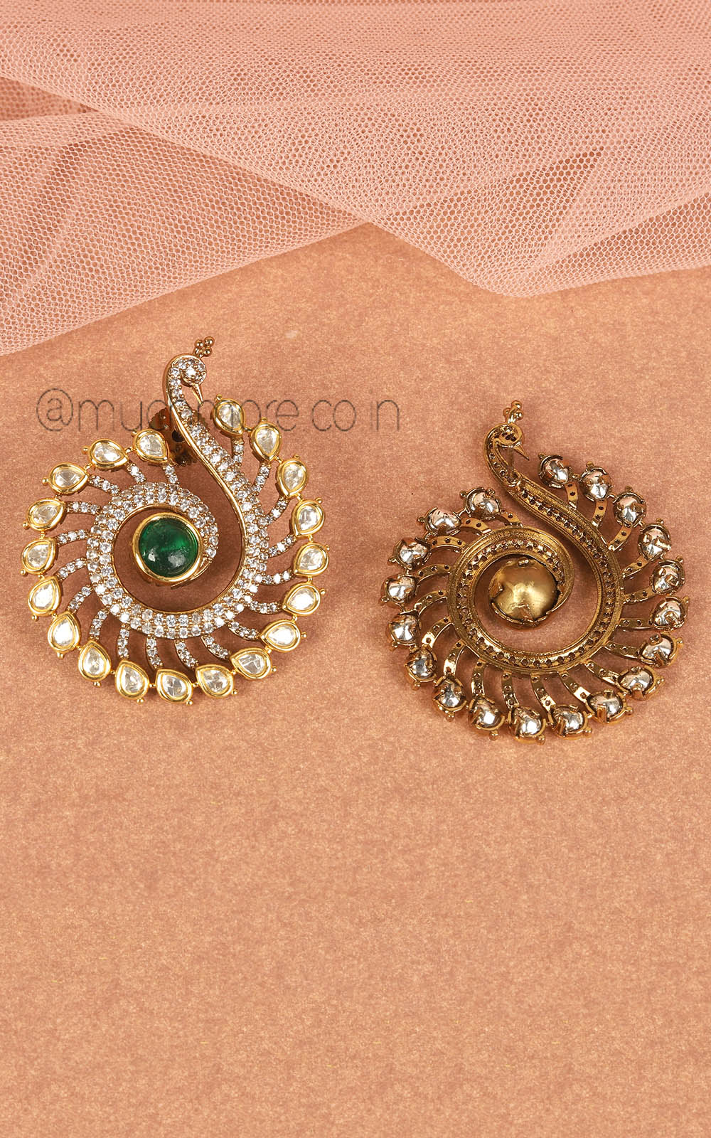 Peacock In Green Kundan And Diamond Stylish Stud Earrings