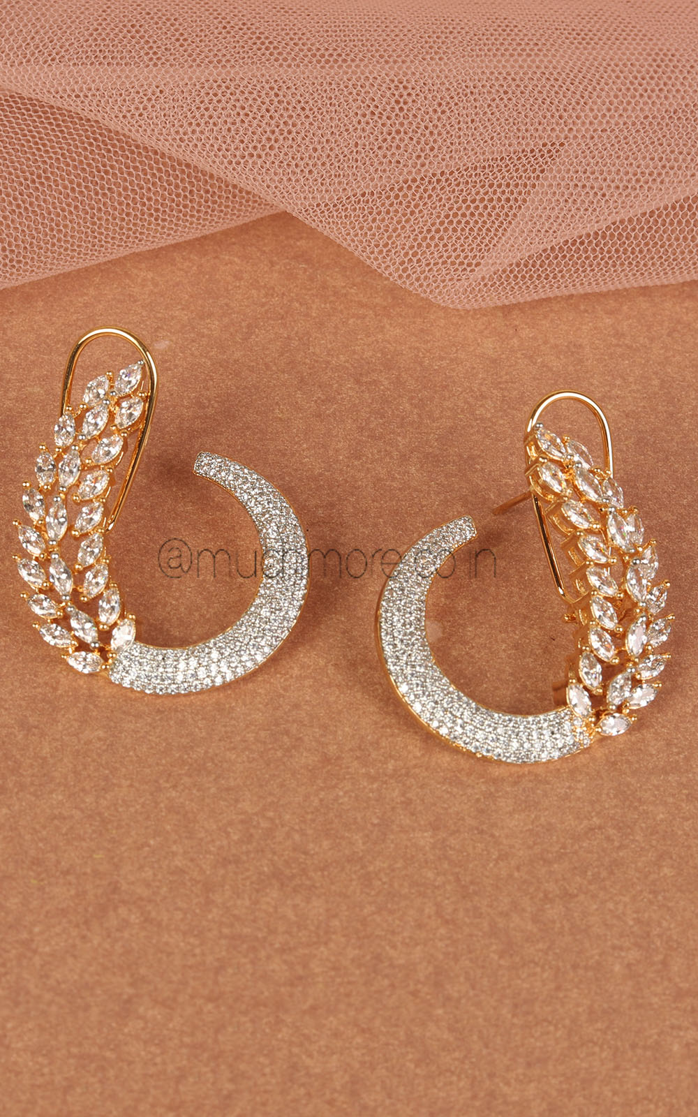 Stylish Gold Polish American Diamond Stud Earrings