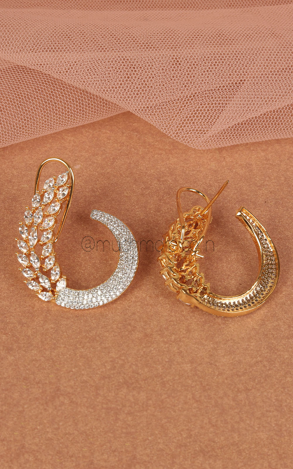 Stylish Gold Polish American Diamond Stud Earrings