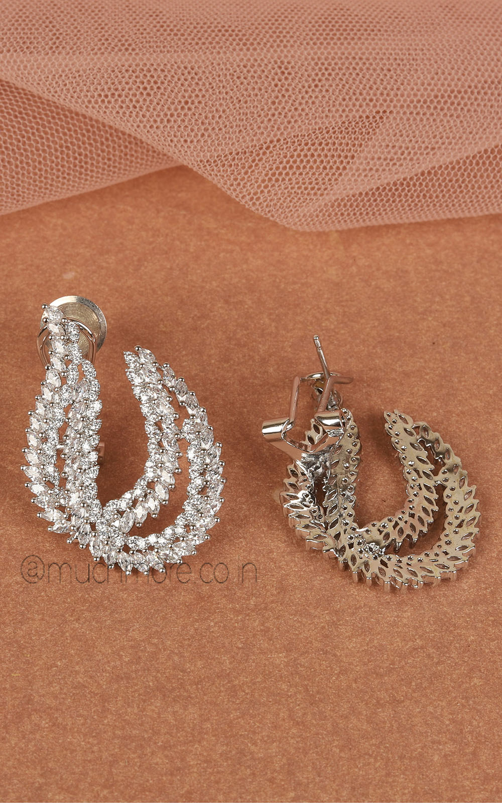 Statement Silver Polish American Diamond Stud Earrings