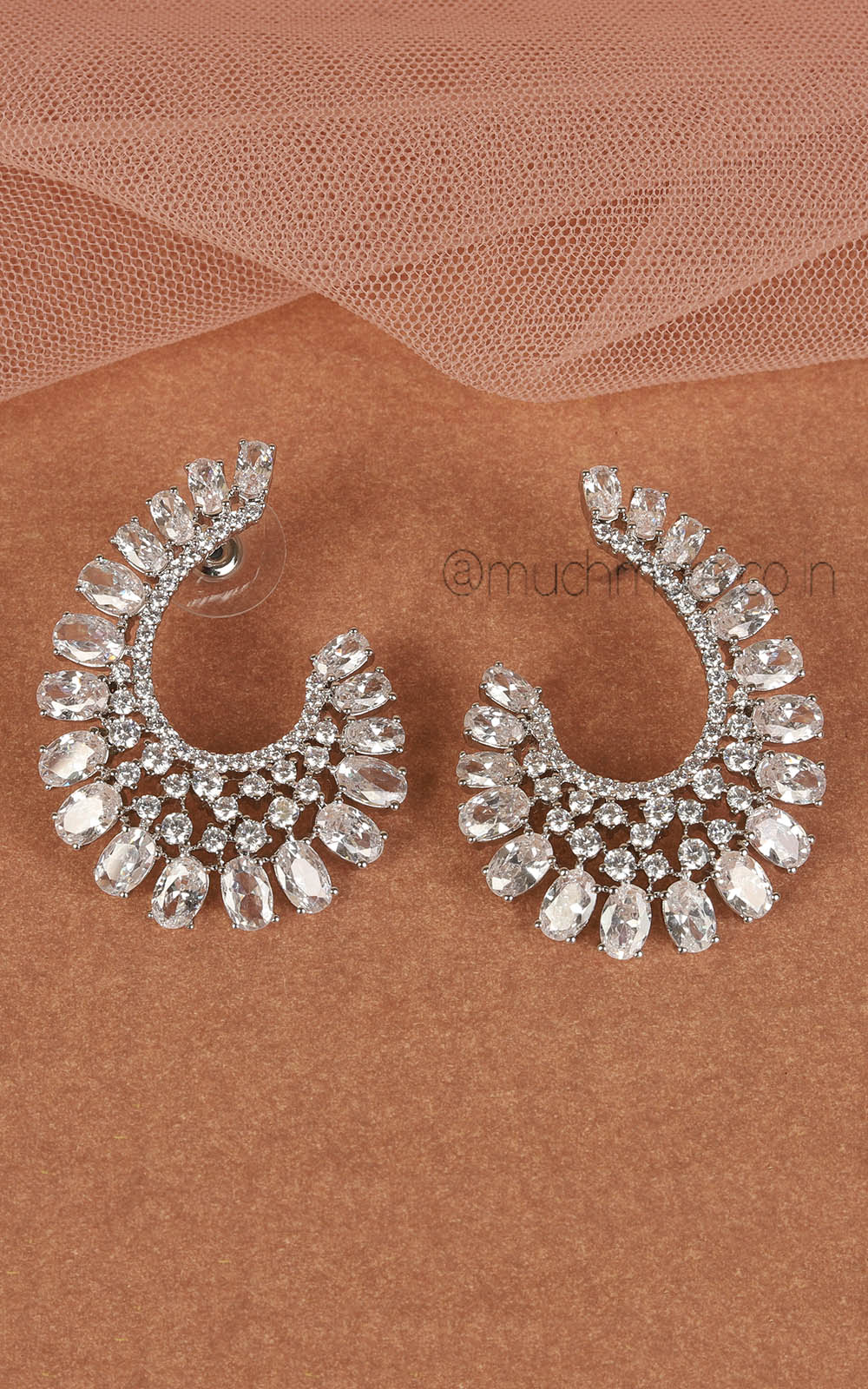 Premium Quality Silver Polish Diamond Stud Earrings