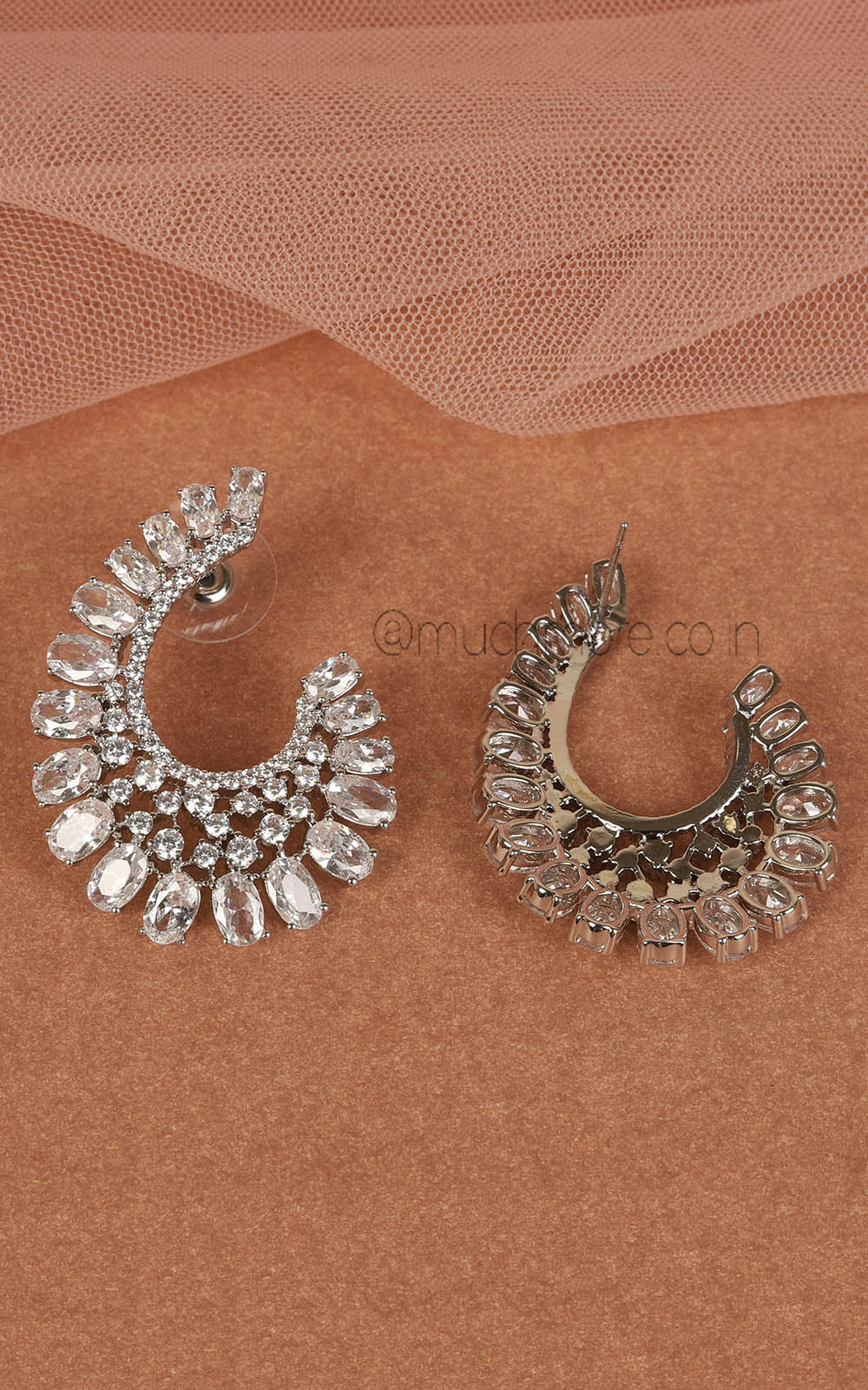 Premium Quality Silver Polish Diamond Stud Earrings