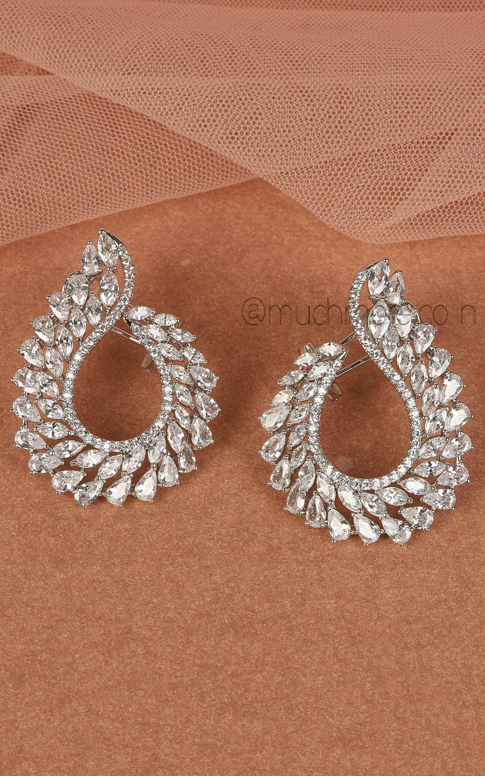 Much More Silver Polish Diamond Stud Earrings