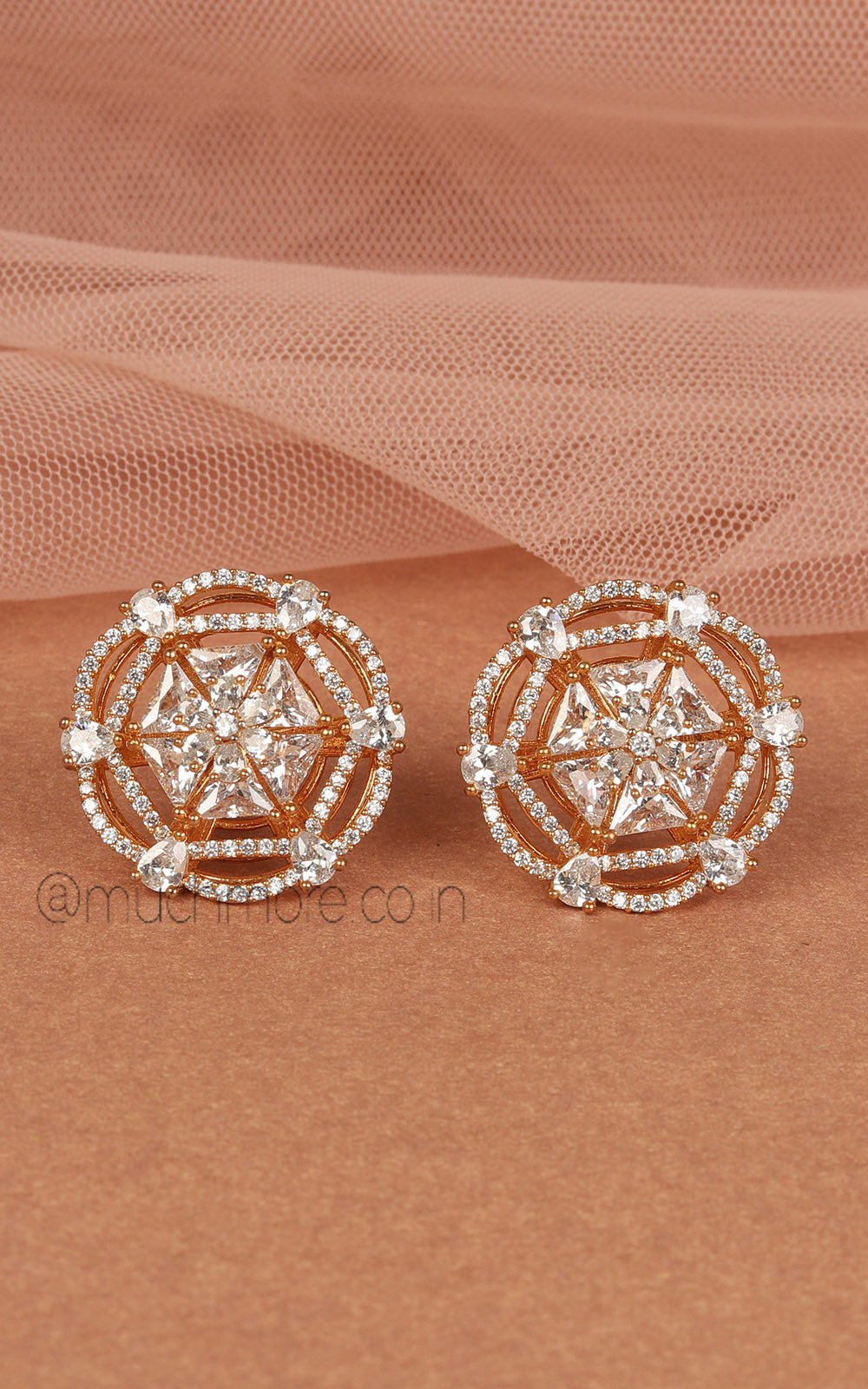 Cute Diamond Studded Gold Polish Stud Earrings