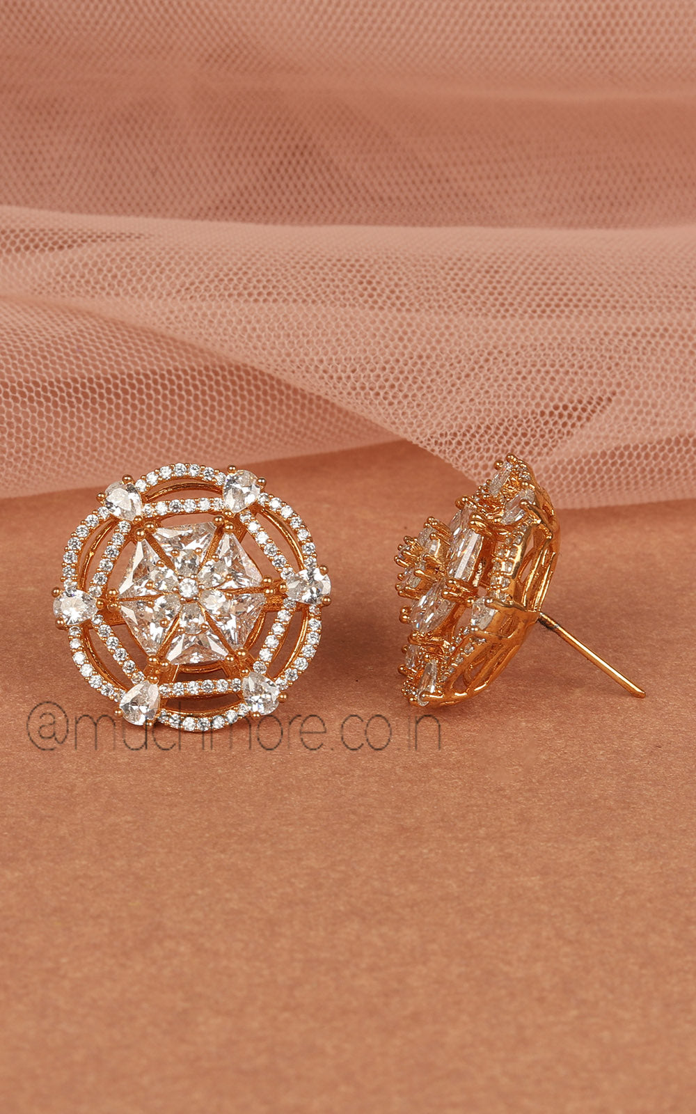 Cute Diamond Studded Gold Polish Stud Earrings