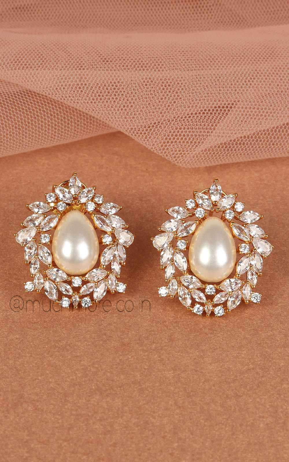 Statement Pearl And Diamonds Women Stud Earrings